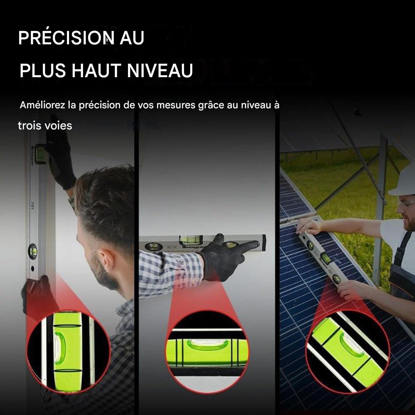 Niveau à Bulle,30 cm Niveau de Construction avec 3 Bulles | Règle Magnétique en d'Aluminium - pour Rénovation Électrique Pose d'Étagère Carrelage Sol