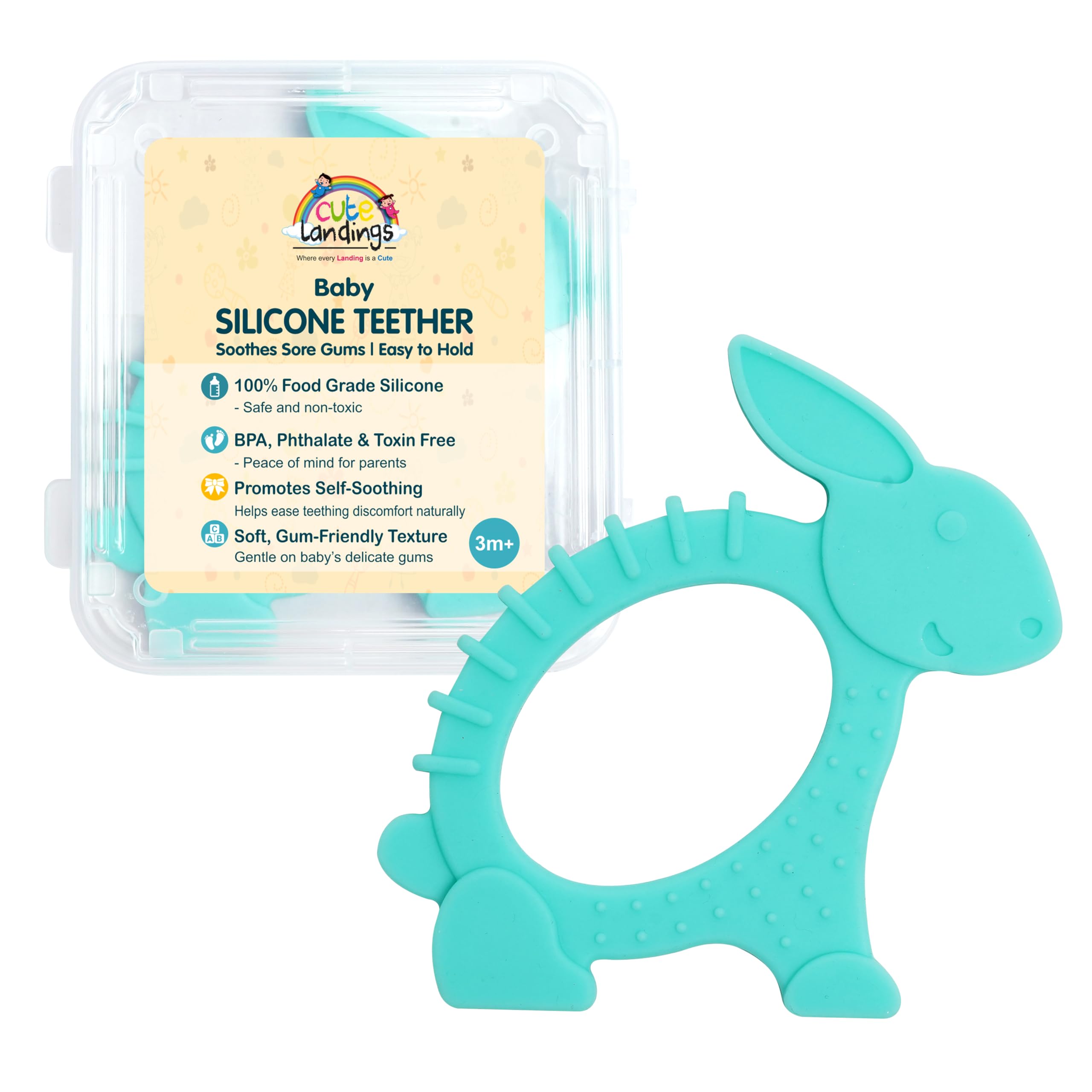 Cute Landings Silicone Teething Toy for Newborn Baby Girls & Boys | BPA-Free, Food-Grade | Gum Relief, Chewing Aid |Teether| Easy-to-Grip Essentials (3+ Months) 4