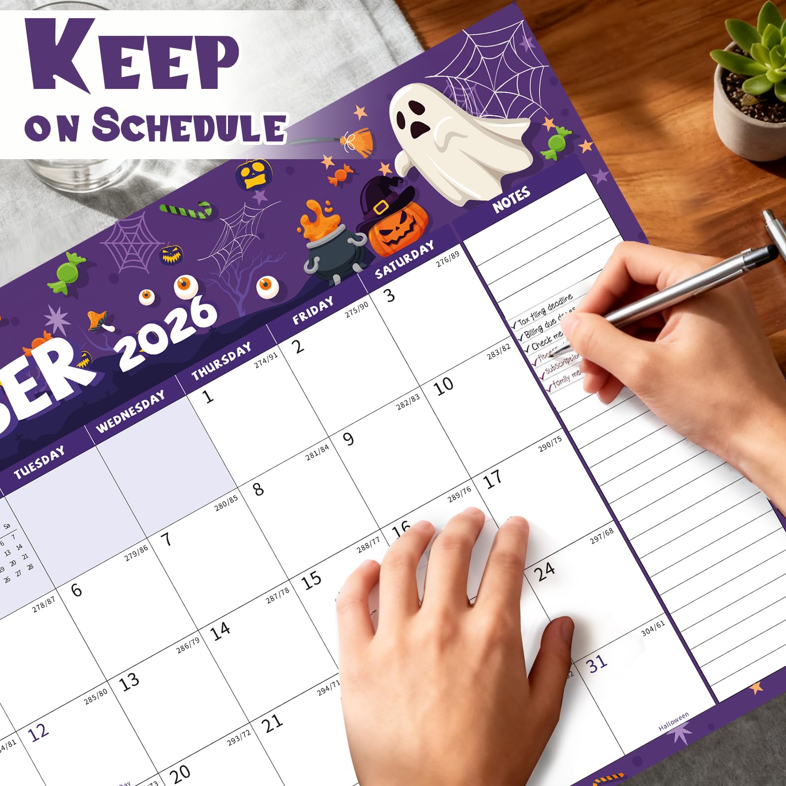 Calendario da scrivania 2025-2026, grande calendario da scrivania da ottobre 2025 a dicembre 2026, planner accademico con simpatici temi mensili dei cartoni animati, copertura impermeabile