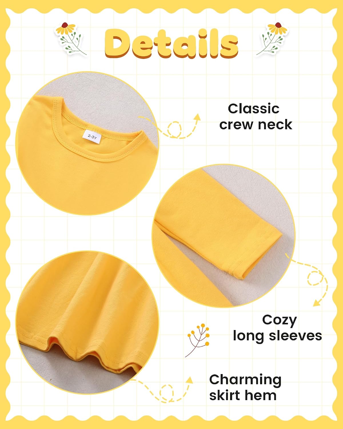 Girls Dresses Toddler Dress Clothes 3 Pack Long Sleeve Casual Dresses for Girls 2-7Y
