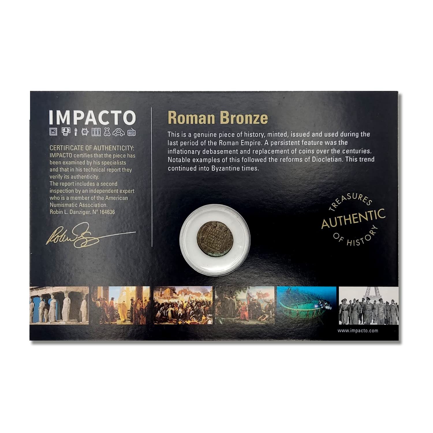 IMPACTO COLECCIONABLES | Moneda Auténtica del Bajo Imperio Romano | Testigo de la Edad del Bronce en la Antigua Roma | Incluye Certificado de Autenticidad