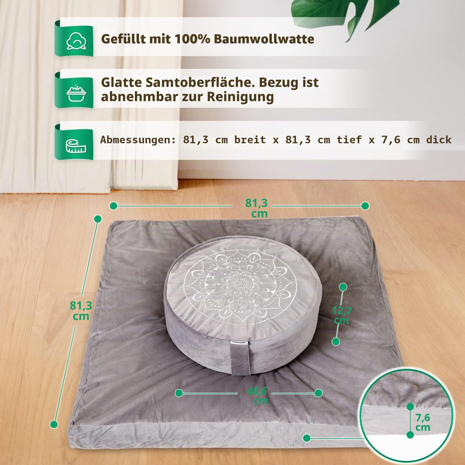 Hihealer Großes Meditationskissen und Zabuton-Matte Set – Meditationskissen und Zafu-Matte Männer Frauen