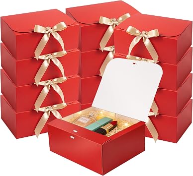 LWYMX 12 PCS Red Gift Boxes with Lids,9.8x7.8x3.9, Bridesmaid Proposal Box with Ribbon, Gift Boxes for Wedding, Christmas, Valentines Day,Birthday,Baby Shower and the other Parties