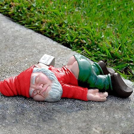 Funny Drunk Dwarf Garden Gnome Statues Decoration, Creative Statue Resin Sculpture Novelty Gift for Outdoor Indoor Patio Yard Lawn Porch Ornament Decor