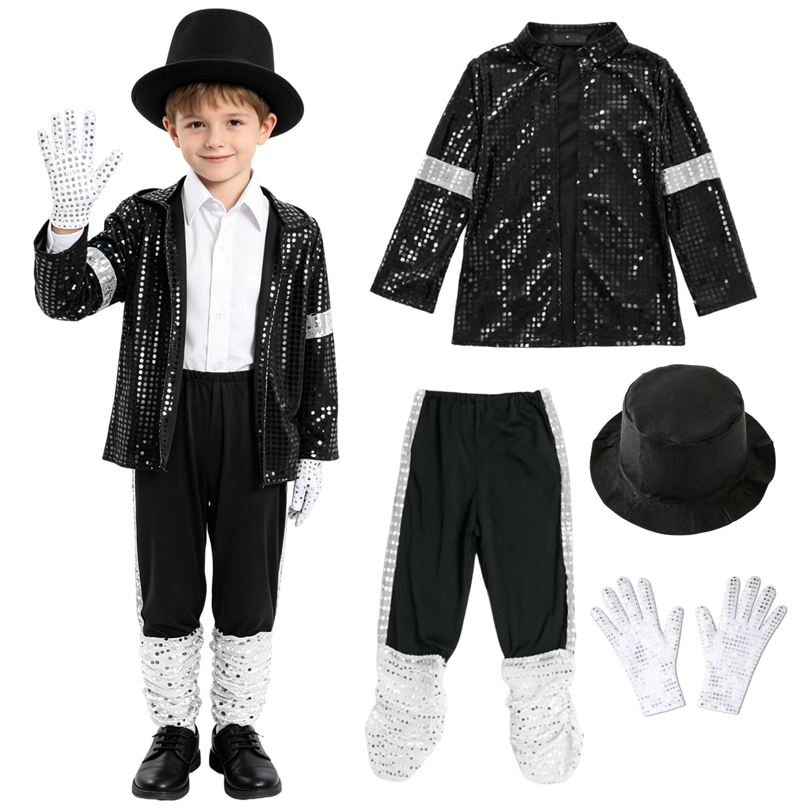 Kids Pop Star Costume Cosplay 80s Disco Kid Set Halloween Boys Fancy Dress Retro Jacket Party Stage Performance Dresses Outfit - Image 4