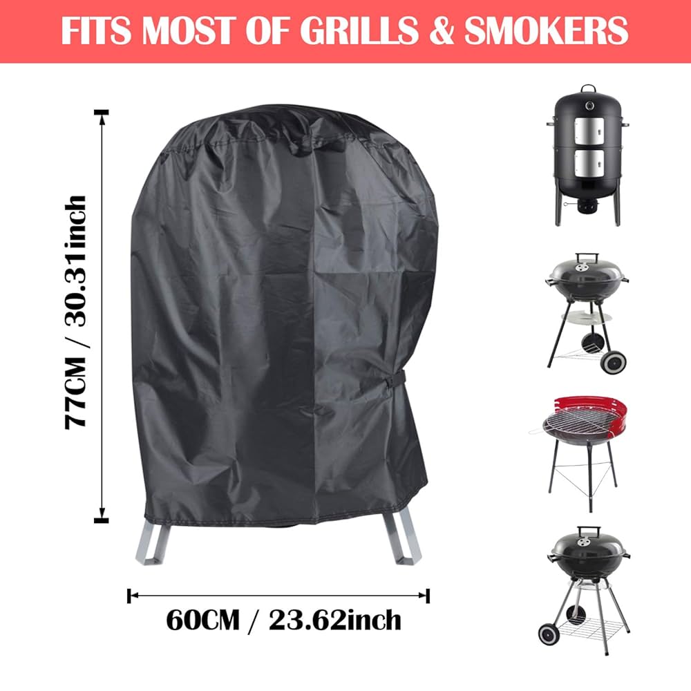 BBQ Cover, 30" Round Barbecue Cover With 210D Waterproof Heavy Duty Oxford Fabric Gas Grill Cover With Drawstring Windproof Buckle Clips Black