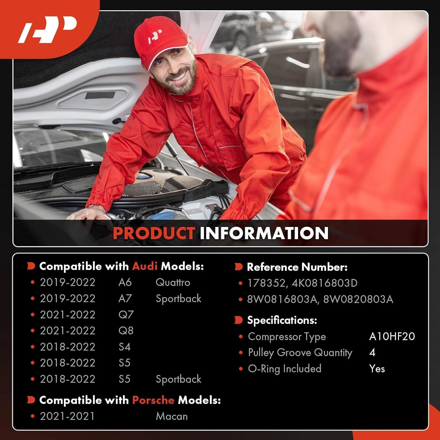 A-Premium Air Conditioner AC Compressor with Clutch Compatible with Audi Q7/Q8 2021-2024, A6 Quattro 2019-2024, A7 Sportback 2019-2023, S4/S5 2018-2024, S5 Sportback 2018-2024 & Porsche Macan