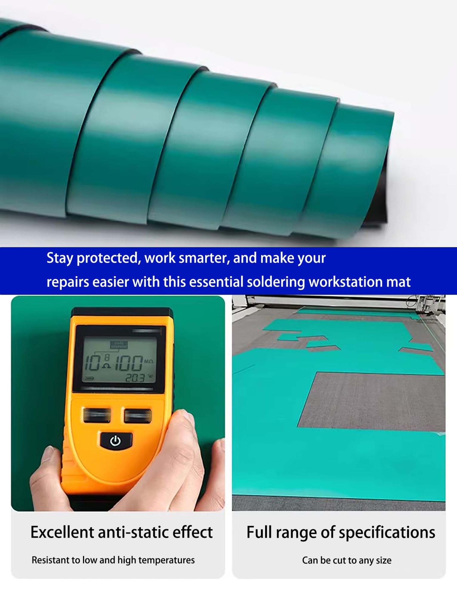 Alfombrilla antiestática resistente al calor, almohadilla de banco de trabajo de soldadura de 2 mm para reparación y proyectos electrónicos, diseño duradero, perfecto para reparación de teléfonos