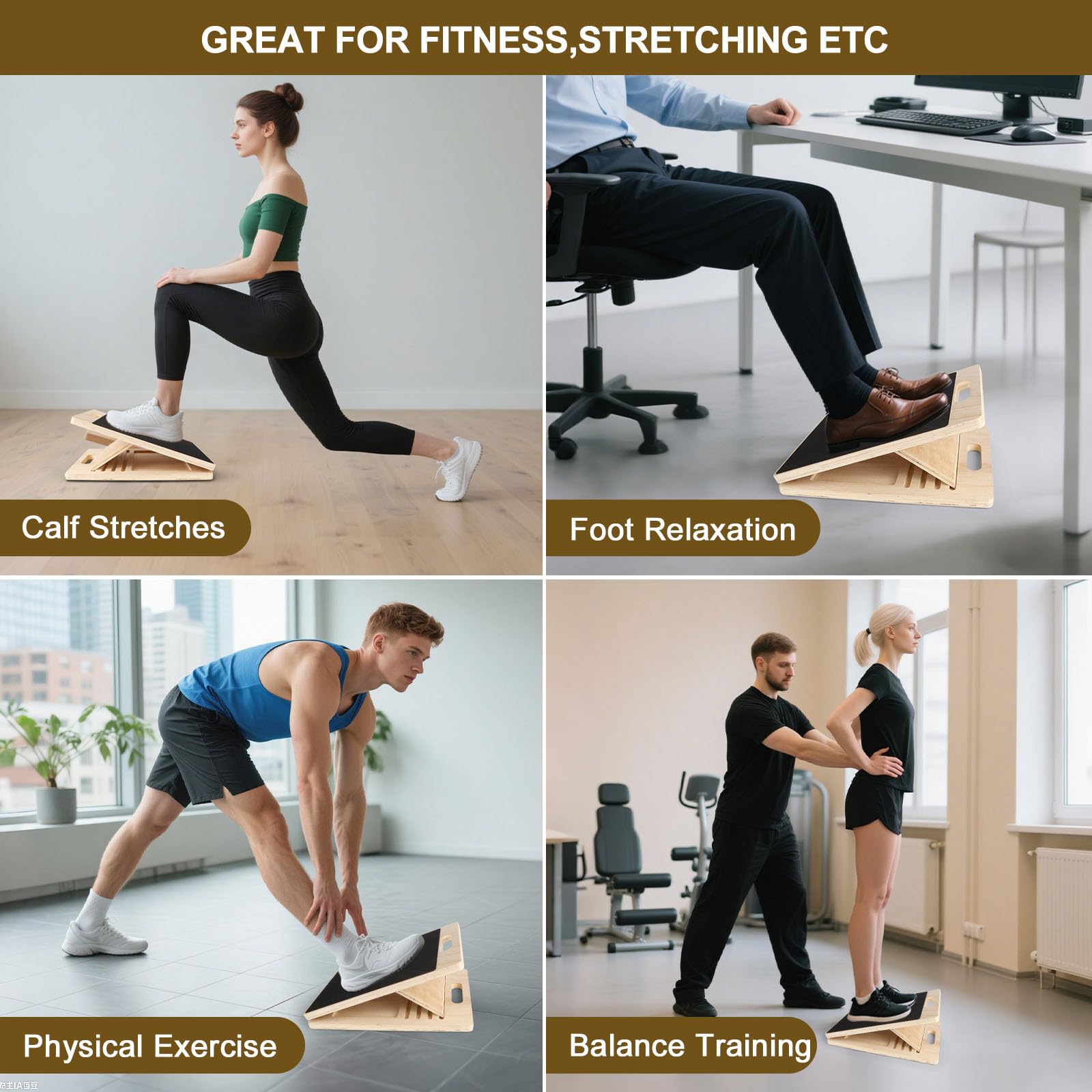 FoiiLiio Tavola Inclinata in Legno,Tavola di Equilibrio Regolabile con 5 Angoli di Inclinazione, Tavola Inclinata per Polpaccio Pieghevole Antiscivolo per Esercitare l'equilibrio del Corpo