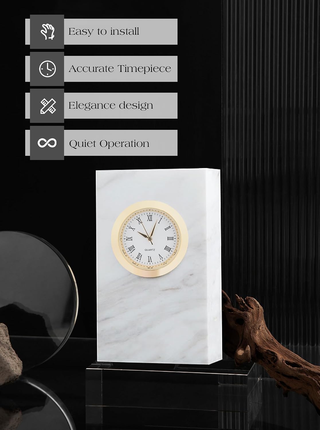 37 mm Mini Clock Insert – Roman Dial Quartz Movement, Fits 1 ⅜" (35 mm) Hole, Button-Battery, Replacement for Wood/Crystal Crafts