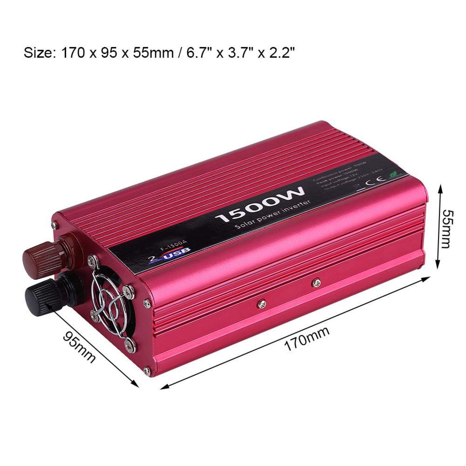 Zasilacz Samochodowy z Falownikiem, 1500W DC 12V na AC 230V Konwerter Samochodowy z Falownikiem Podwójny Adapter ładowarki USB Zapalniczka Samochodowa Zasilacz Samochodowy