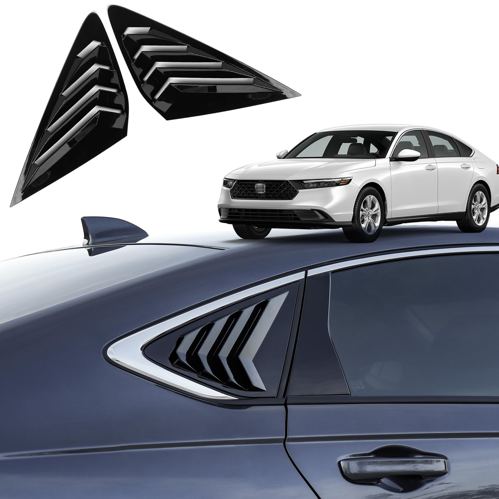 Thenice for 11th Gen Accord Racing Style Rear Side Window Louvers Blinds Air Vent Scoop Shades Cover Compatible with Honda Accord 2023 2024 -Piano Black