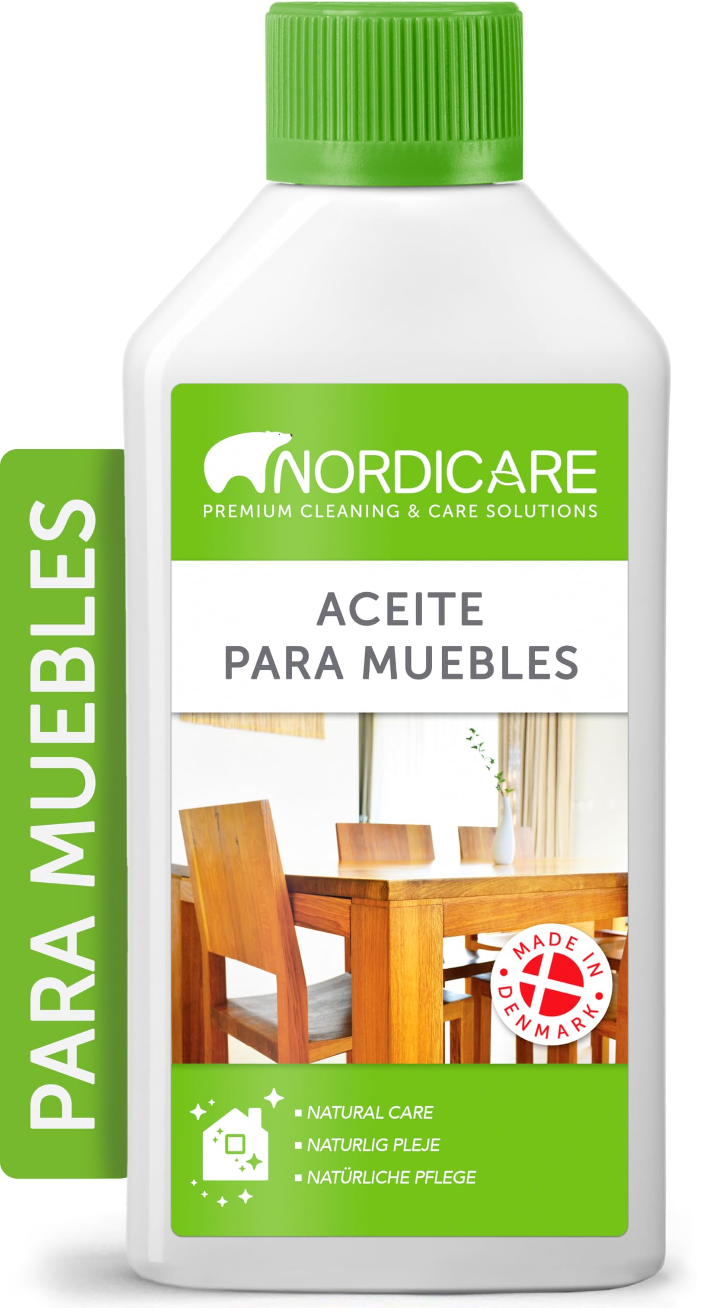 Nordicare Aceite para muebles [500ml] Aceite incoloro para madera para el cuidado de roble, haya, nogal, pino. Esmalte para madera a base de aceite de linaza. Barniz de aceite de linaza