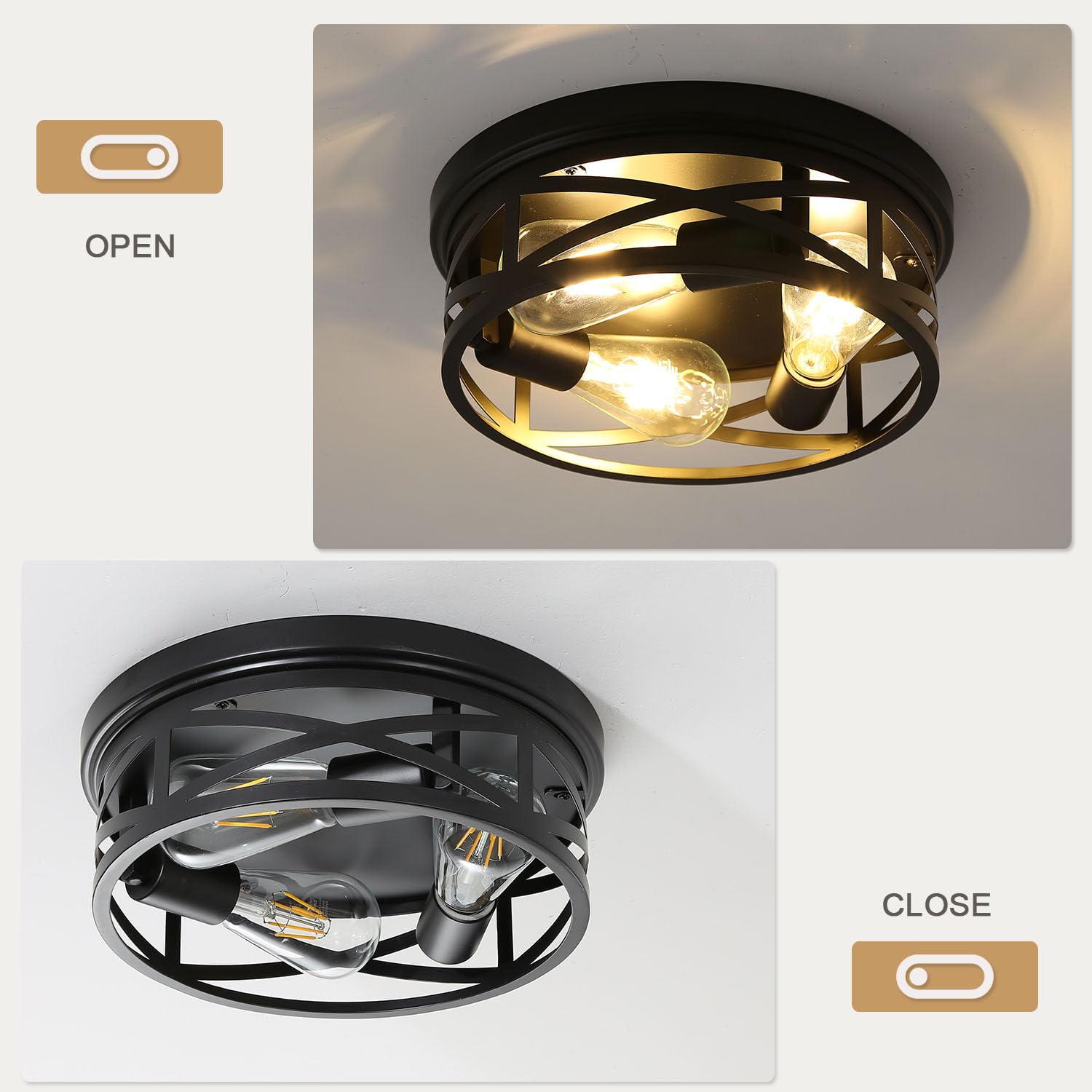 Jodauirt Flush Mount Ceiling Light Fixture,Black 3-Light Industrial Farmhouse Light Fixtures,Closed to Ceiling Mount Lamp for Hall,Hallway,Entrywayï¼ŒKitchen