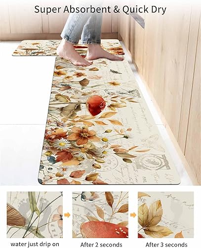 Miniatura 4 de Tapete de baño con hojas de hongo para bañera, antideslizante, de secado rápido y absorbente, tierra de diatomeas, fregadero, dormitorio, cocina,