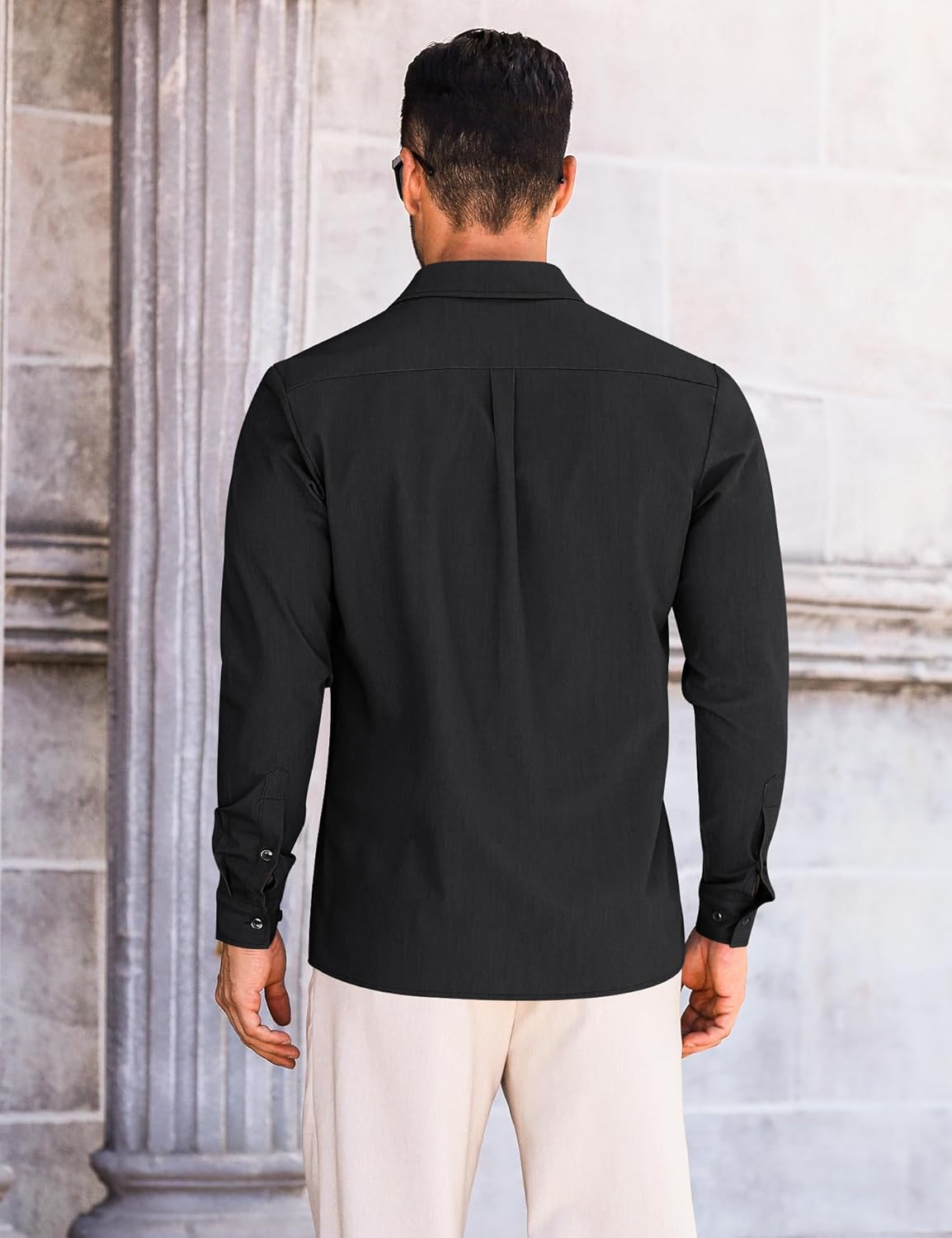 LETSEE Mens Casual Button Down Dress Shirts Long Sleeve Untucked Wrinkle Free Denim Business Shirt - Image 4