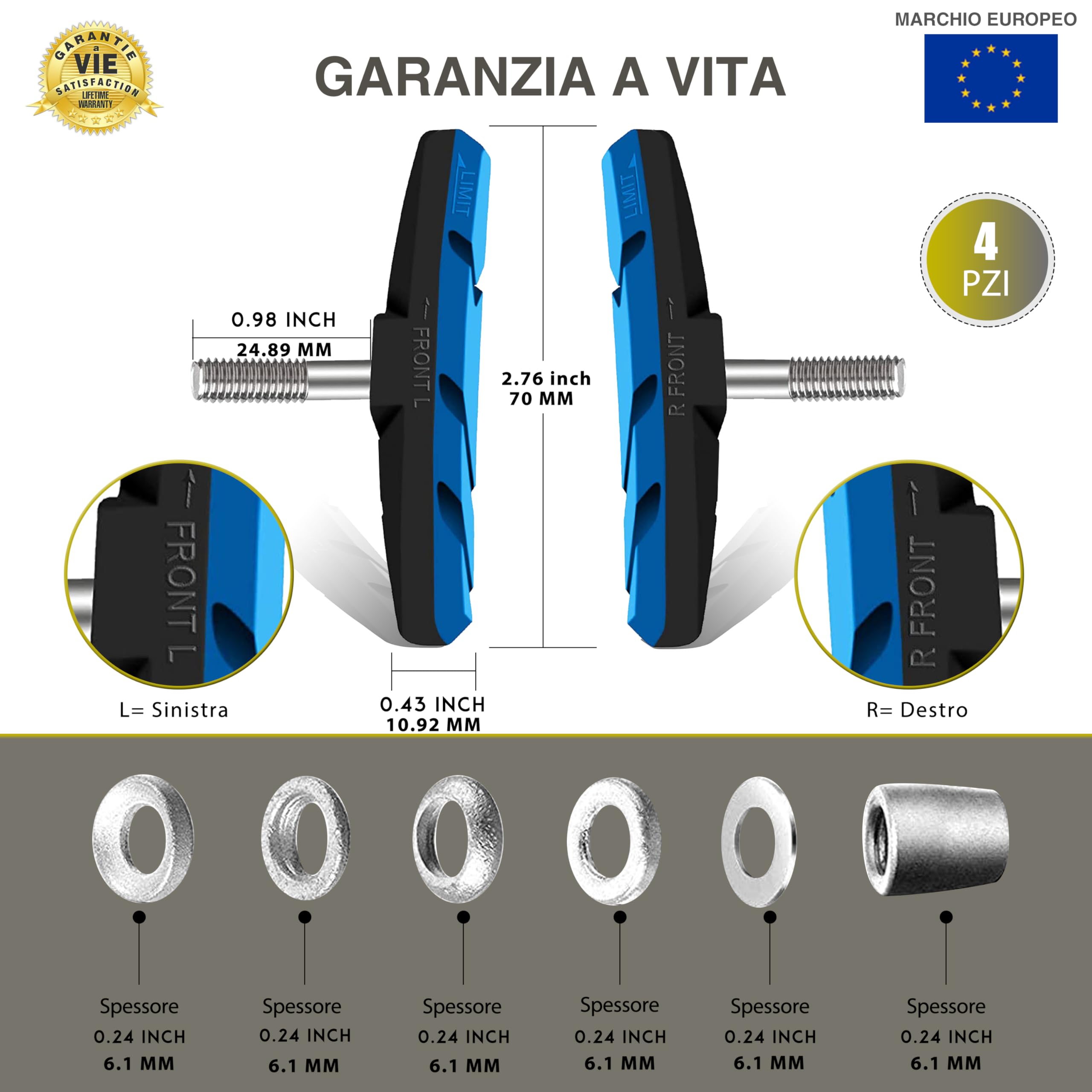 Pattini per Freni Bicicletta V-Brake 4-8 Pezzi Set Completo Pastiglie Freni in Gomma