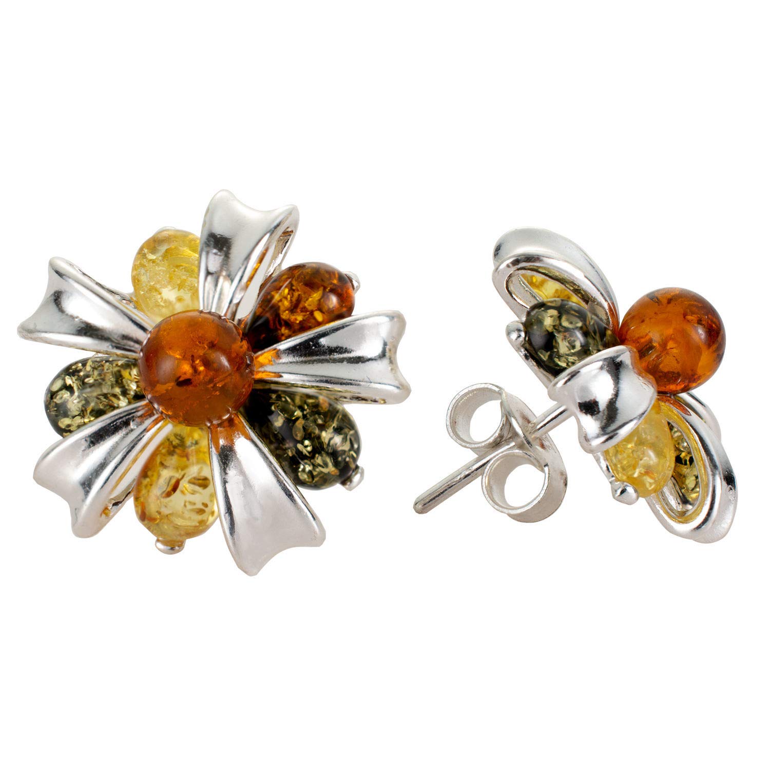 Amber Earrings - Baltic Multicolored Amber Dangling Earrings "Clemence", Hypoallergenic Earrings - Sterling Silver Jewelry Collection