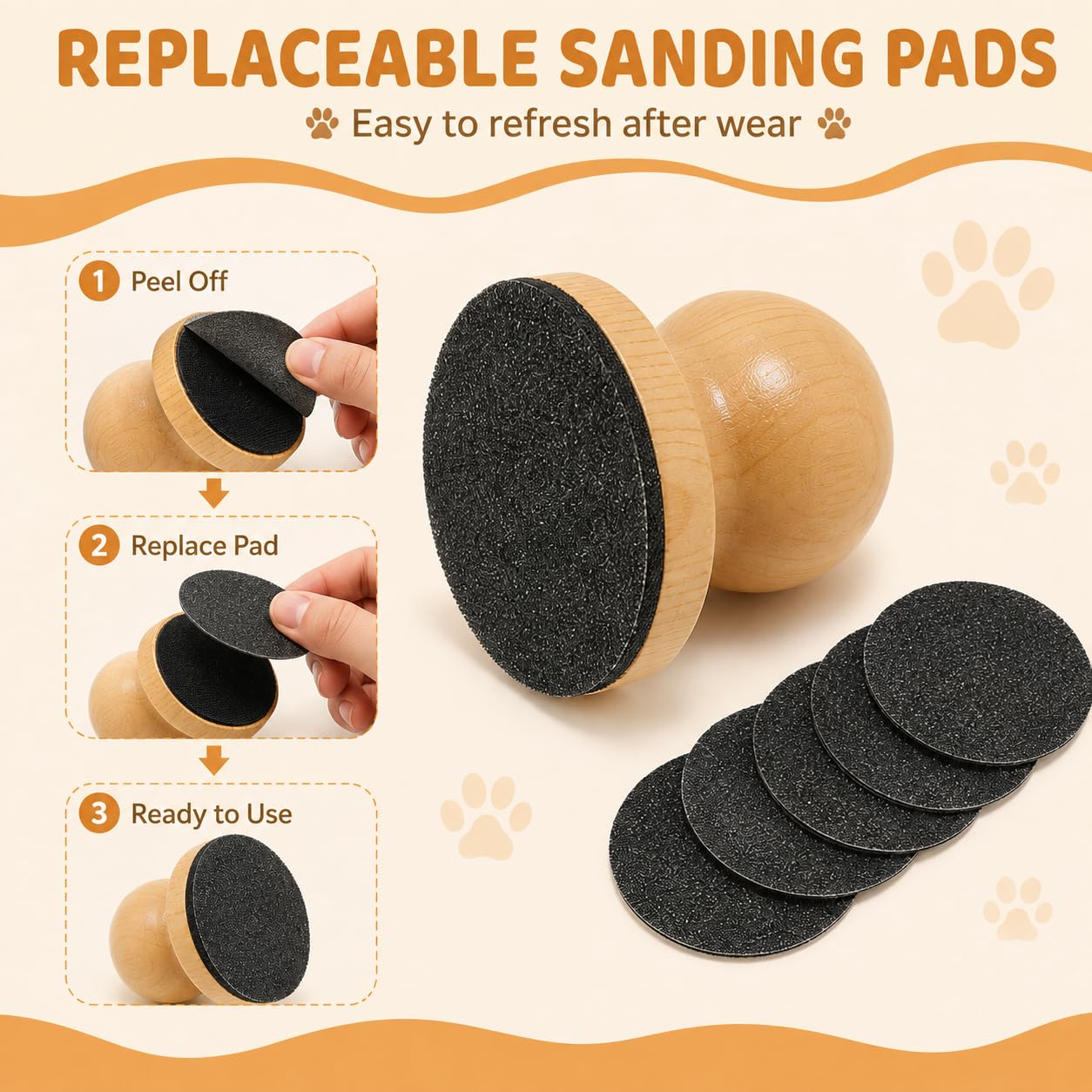 Hundenagelfeile aus Holz, 2er-Set mit 6 Ersatz-Schleifpads，Schwarz | 2 Hundenagelfeilen aus Holz, austauschbare Schleifpads und manuelle Kontrolle für die regelmäßige Krallenpflege