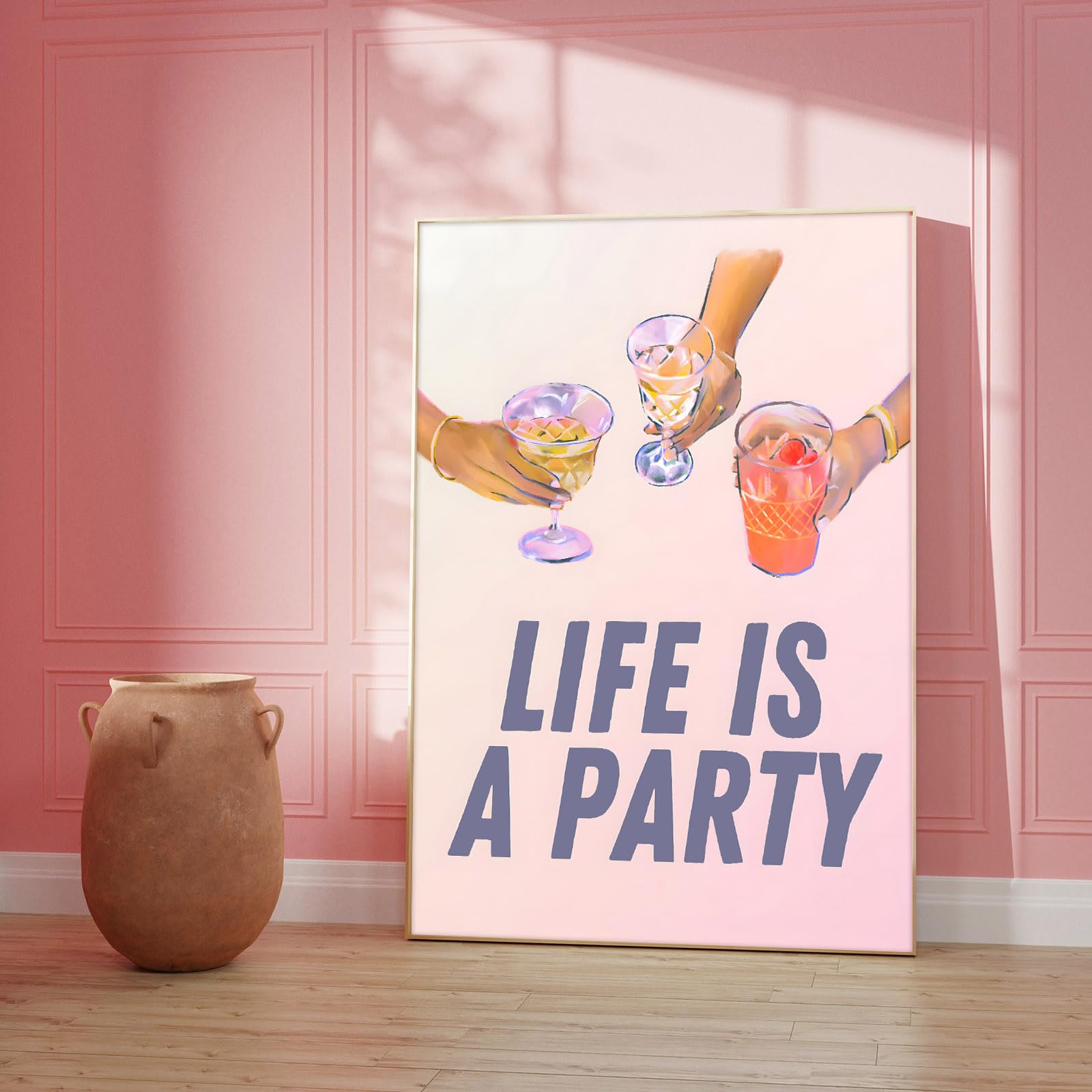 Vintage Funky Posters Cocktail Prints Wall Art Life Is a Party Poster Martini Art Print Preppy Wall Decor Cheers Art Print Aesthetic Canvas Wall Art Trendy Wall Posters for Living Room16x24inch