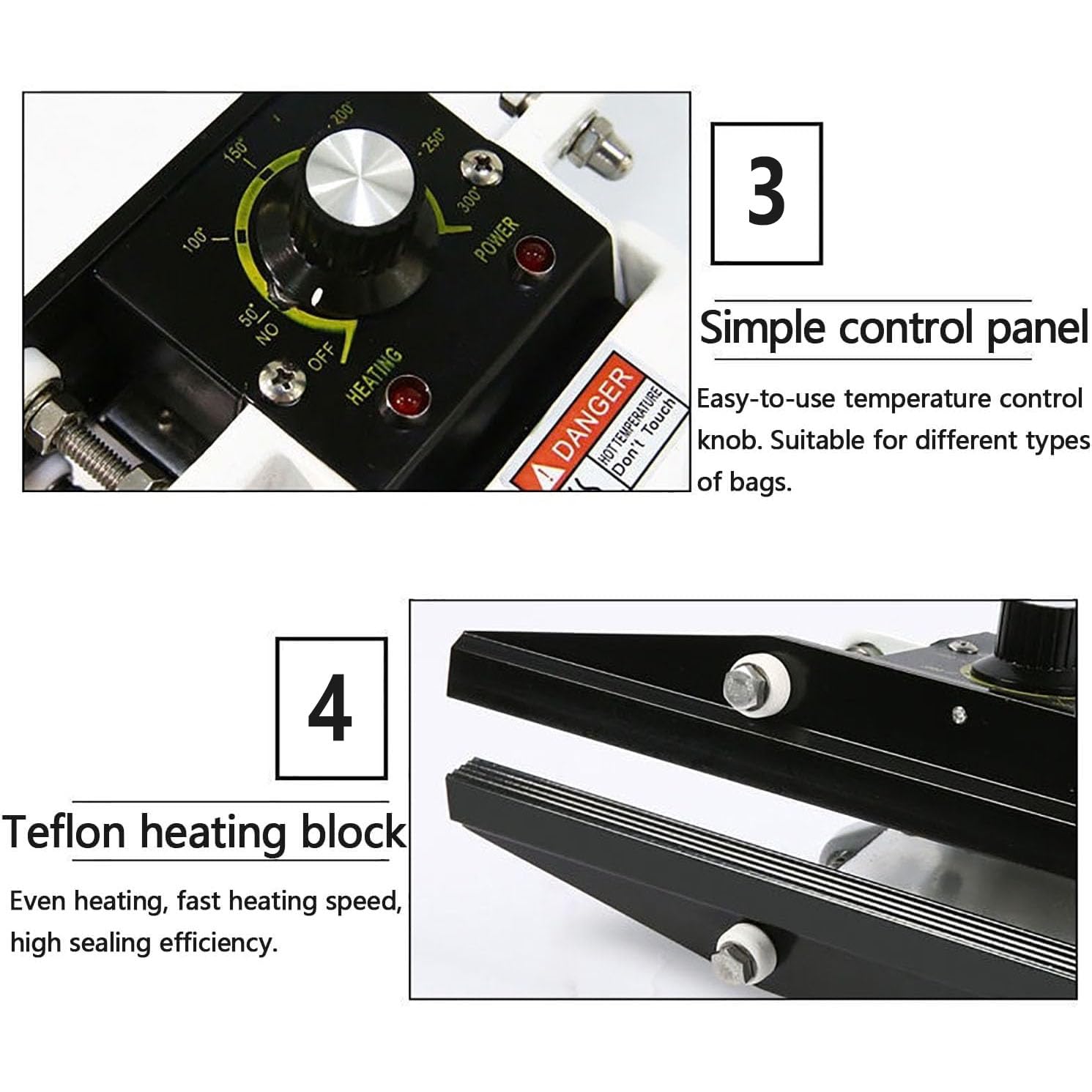Macchina termosaldatrice portatile, pinza manuale con riscaldamento su entrambi i lati, larghezza di tenuta di 10 mm e temperatura regolabile 0-300 ℃ per borse, fogli di alluminio, mylar, Kraft