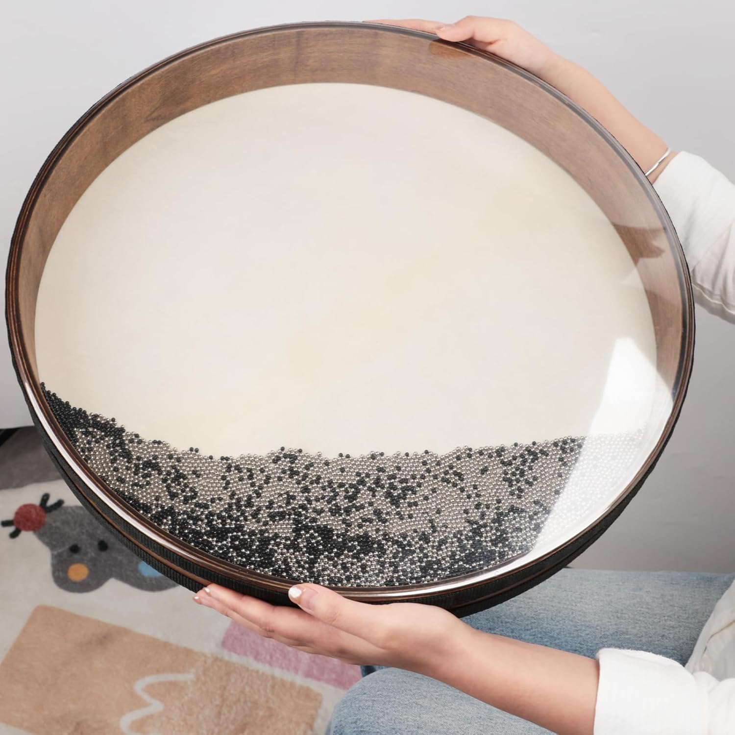 Professionelle 12-Zoll-ozeanwellentrommel – Meditationstrommel Aus Ziegenfell Mit Stahlperlen, Ideal Für Entspannung, Yoga Und Klangtherapie, Inklusive Tragetasche