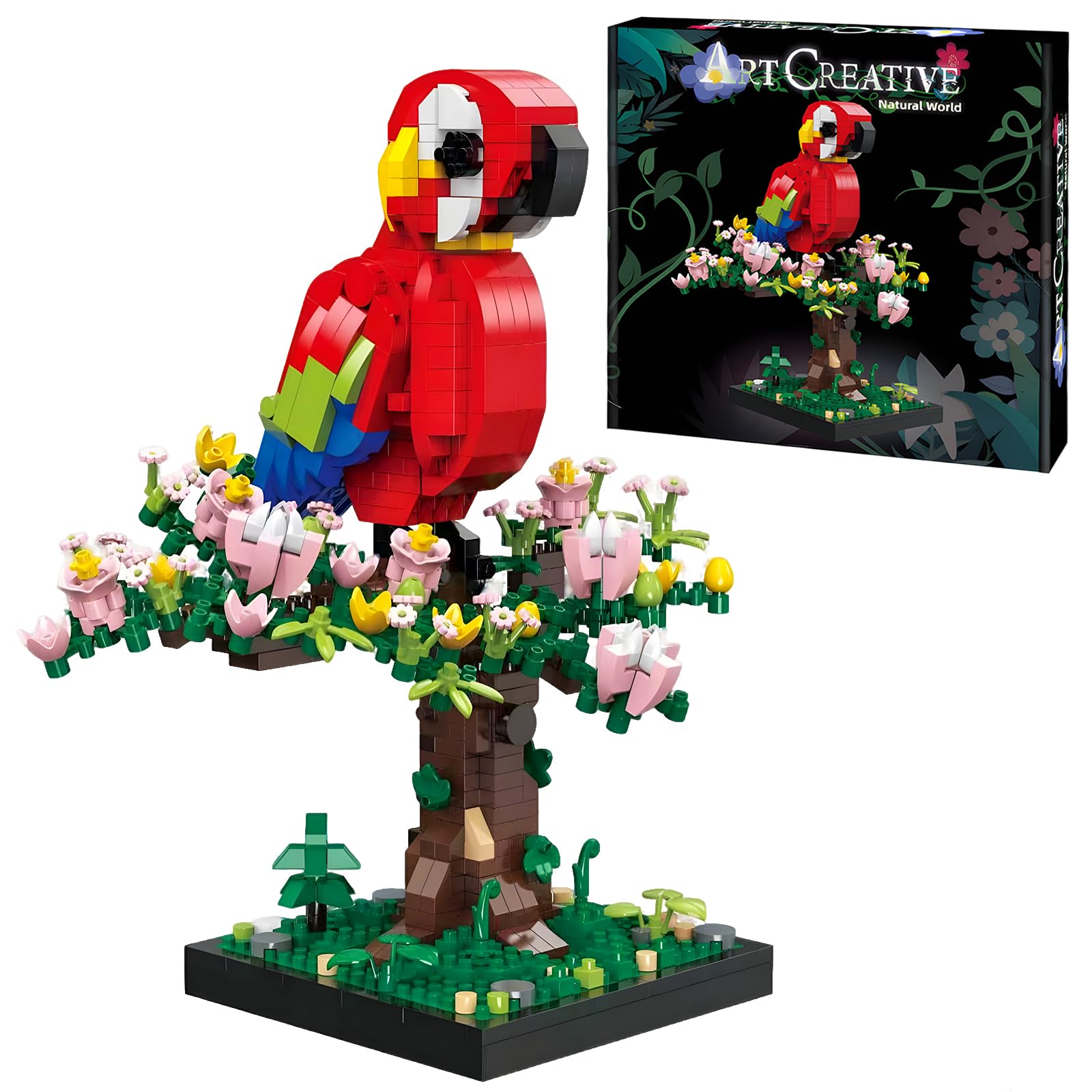 outtshop Parrot Building Blocks Set, 910 Pcs Scarlet Macaw Model Kit, Mini Building Blocks Bird Toy, Creative Building Blocks for Adults, Tropical Animal Display Model