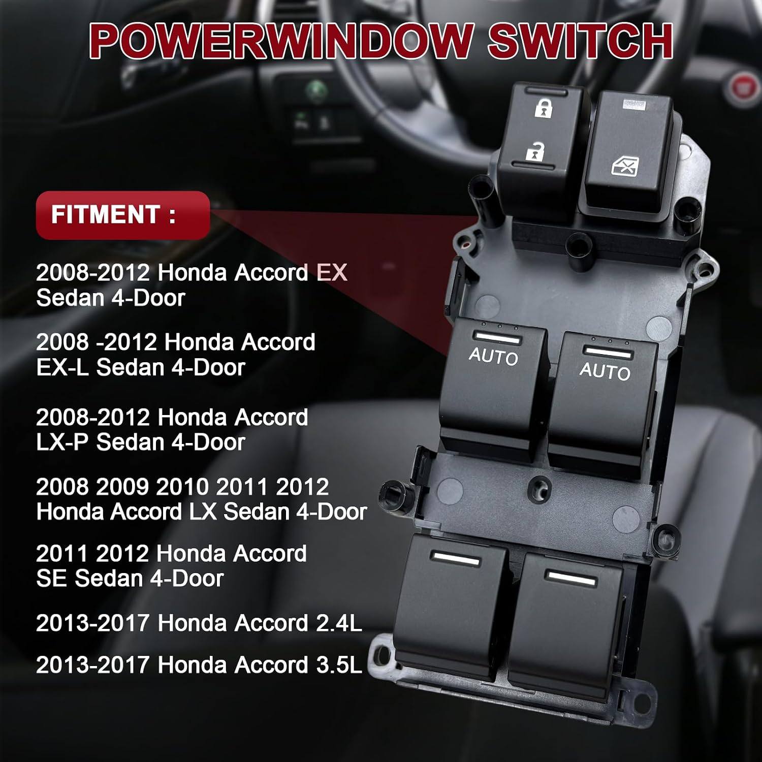 35750-T2A-A01 2008-2017 Honda Accord EX-L Sedan Power Window Switch with Auto Up/Down & Smart Features — Compatible with OE 35750-T2A-A11, TA0-A31, TA0-A32