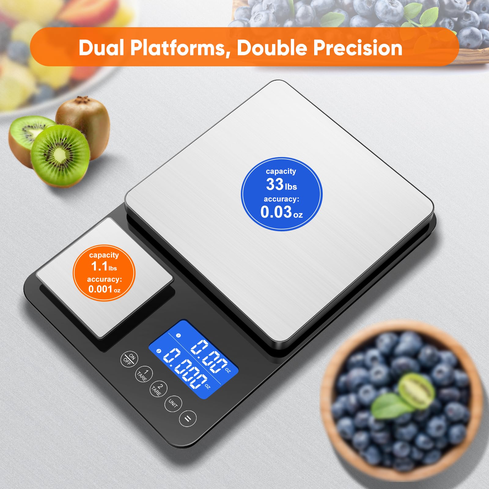 Bilancia da cucina digitale, con 2 piattaforme, 15 kg/1 g