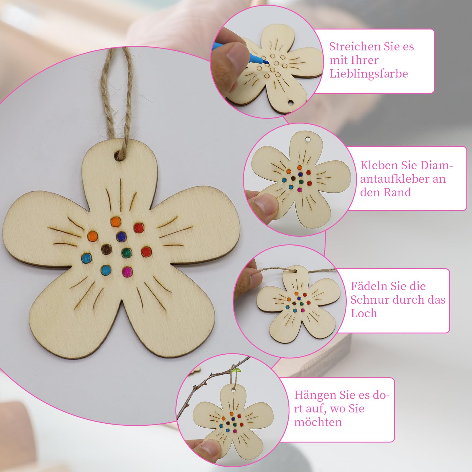 Set Creativo Fai Da Te In Legno Per Bambini: 36 Pezzi Tra Farfalle E Fiori, Con Pennarelli E Adesivi, Ideale Regalo - 3