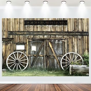 Fabric 6x4ft Wooden Barn Door Backdrop for Photography Rustic Shabby Warehouse Wheels Background Farmhouse Western Theme Birthday Baby Shower Party Decoration Kids Adults Photo Shoot Props
