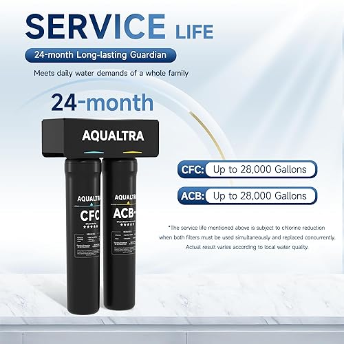 Miniatura 8 de AQUALTRA USF-2B-15 Filtro de agua ligeramente alcalino para debajo del fregadero, sistema de filtración de agua debajo del fregadero de 28000