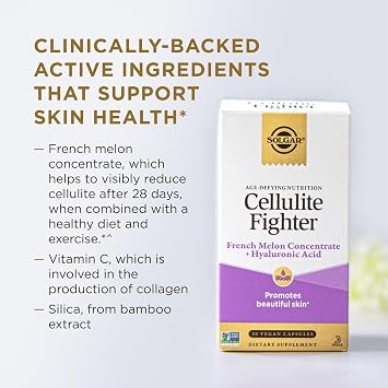 Solgar Cellulite Fighter Skin Vitamin and Mineral Supplement, Support Smooth Skin with French Melon Concentrate, Hyaluronic Acid and Vitamin C Supplement, Age-Defying Nutrition for Women, 30 Servings