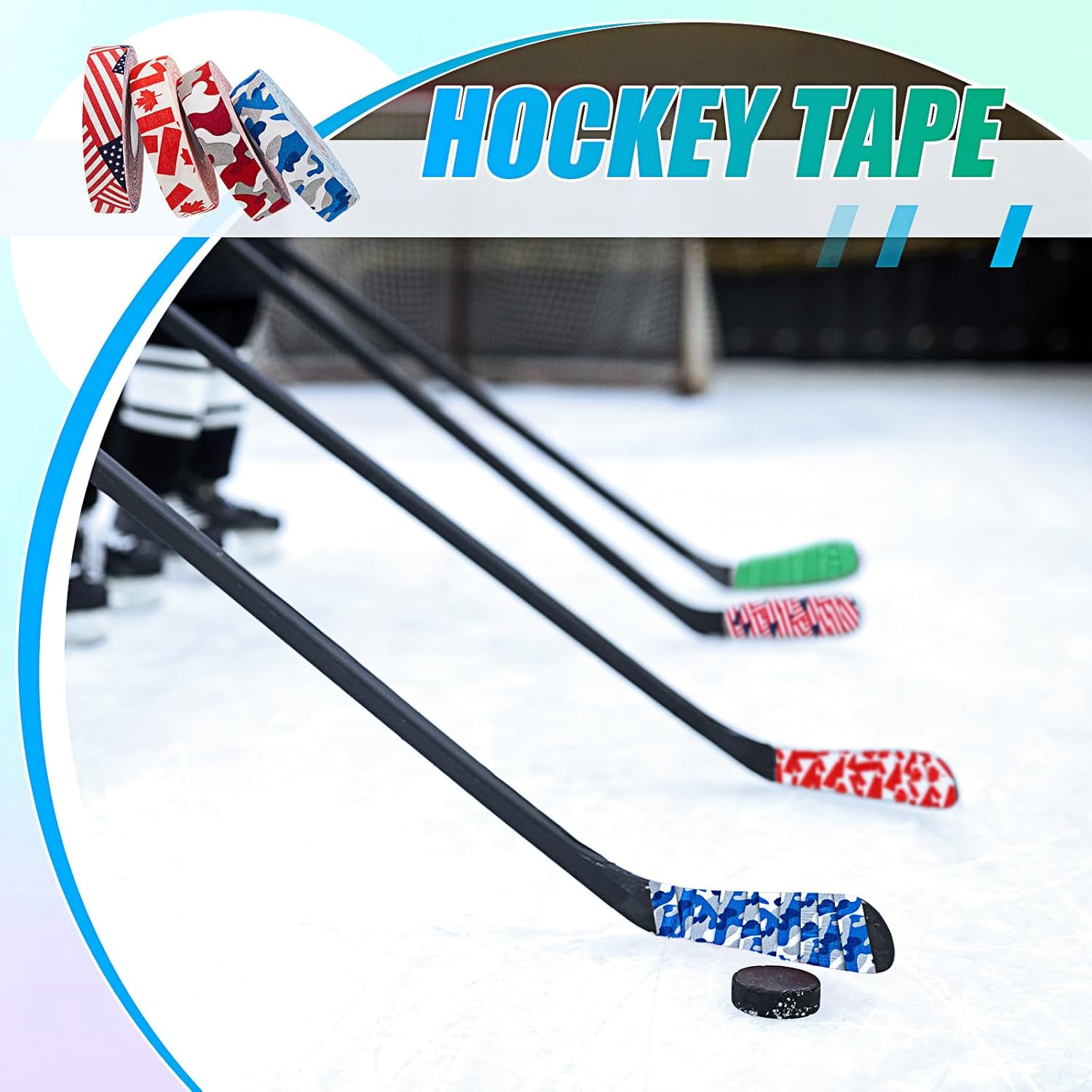 Meooeck 10 Rolls Multipurpose Hockey Tape Adhesive Shin Pad Sock Stick Tape for Ice Skate Sports Hockey Gifts Gear Equipment
