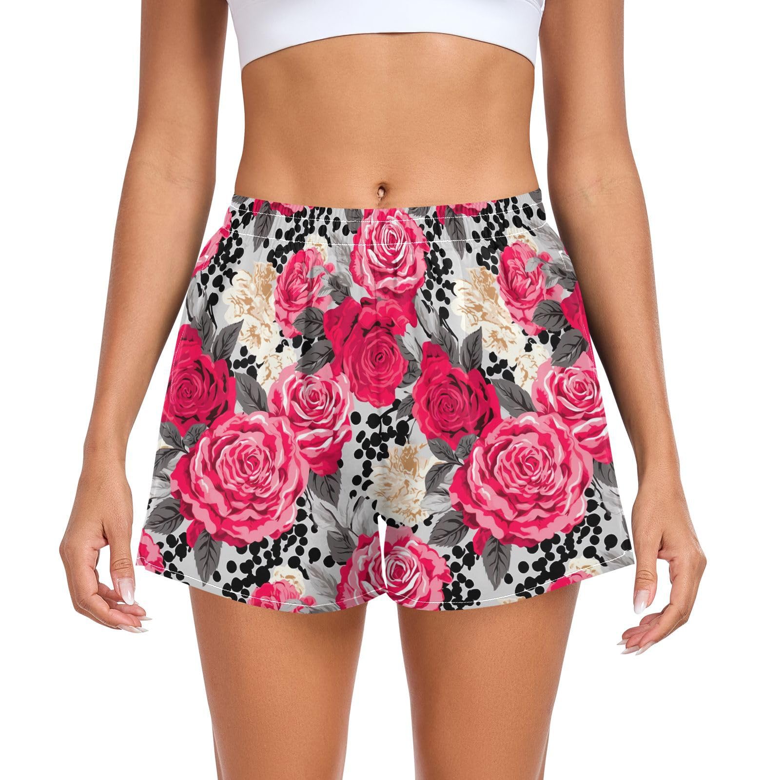 UMIRIKO Women Athletic Shorts Red Rose Leopard Running Shorts for Women 2XL 202b2554