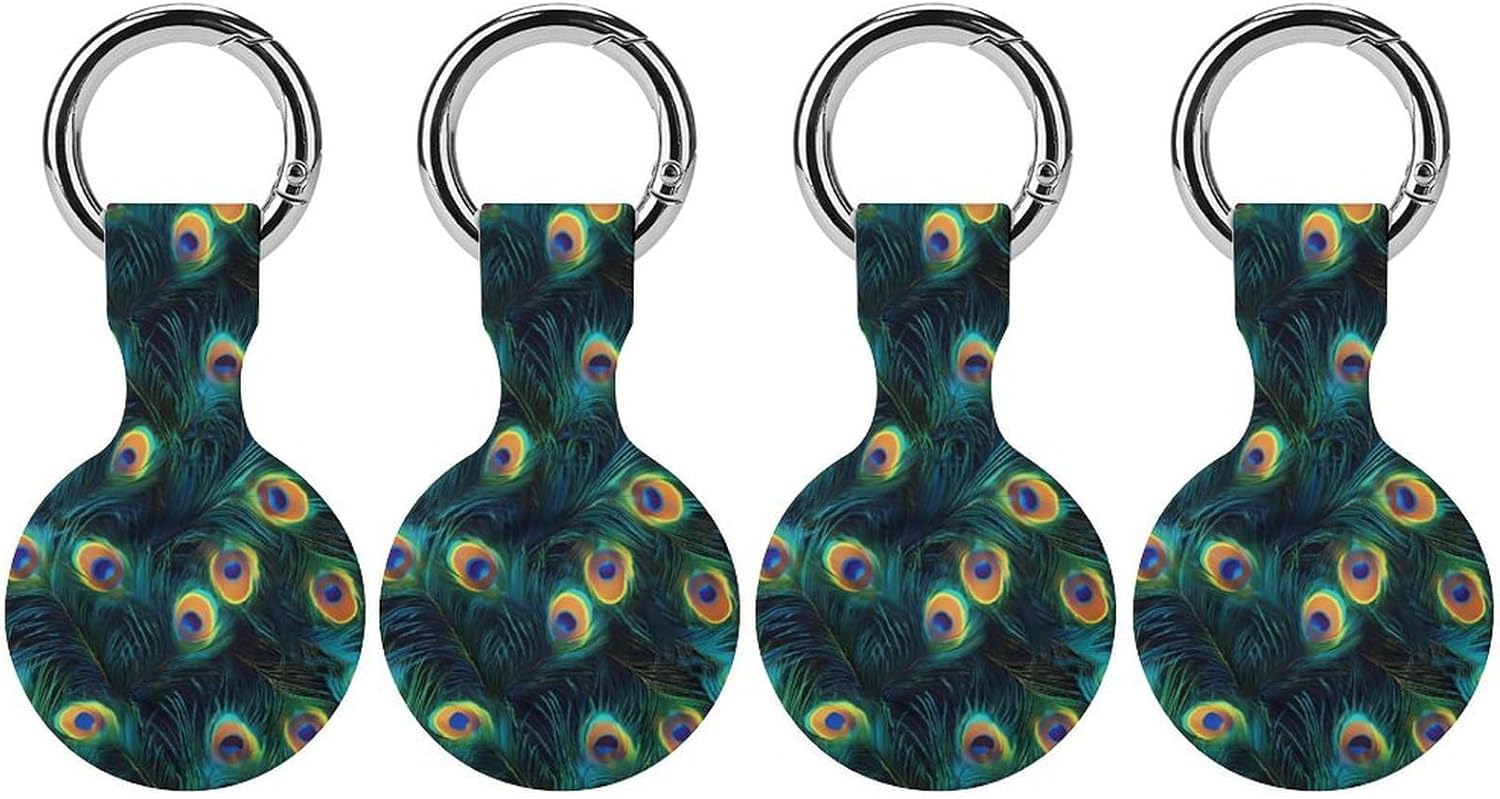 Beautiful Peacock Feathers Funny Cover Compatible with AirTag Case Protector GPS Tracker Holder with Keychain