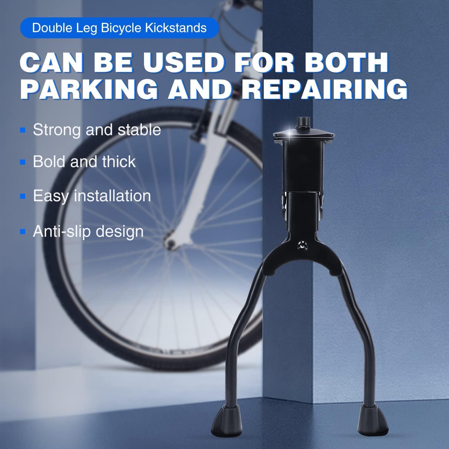 Béquille de vélo à double jambe centrale, béquille réglable, convient aux vélos avec cadre de taille 66 cm et plus pour Cruiser, vélo de route et vélo hybride