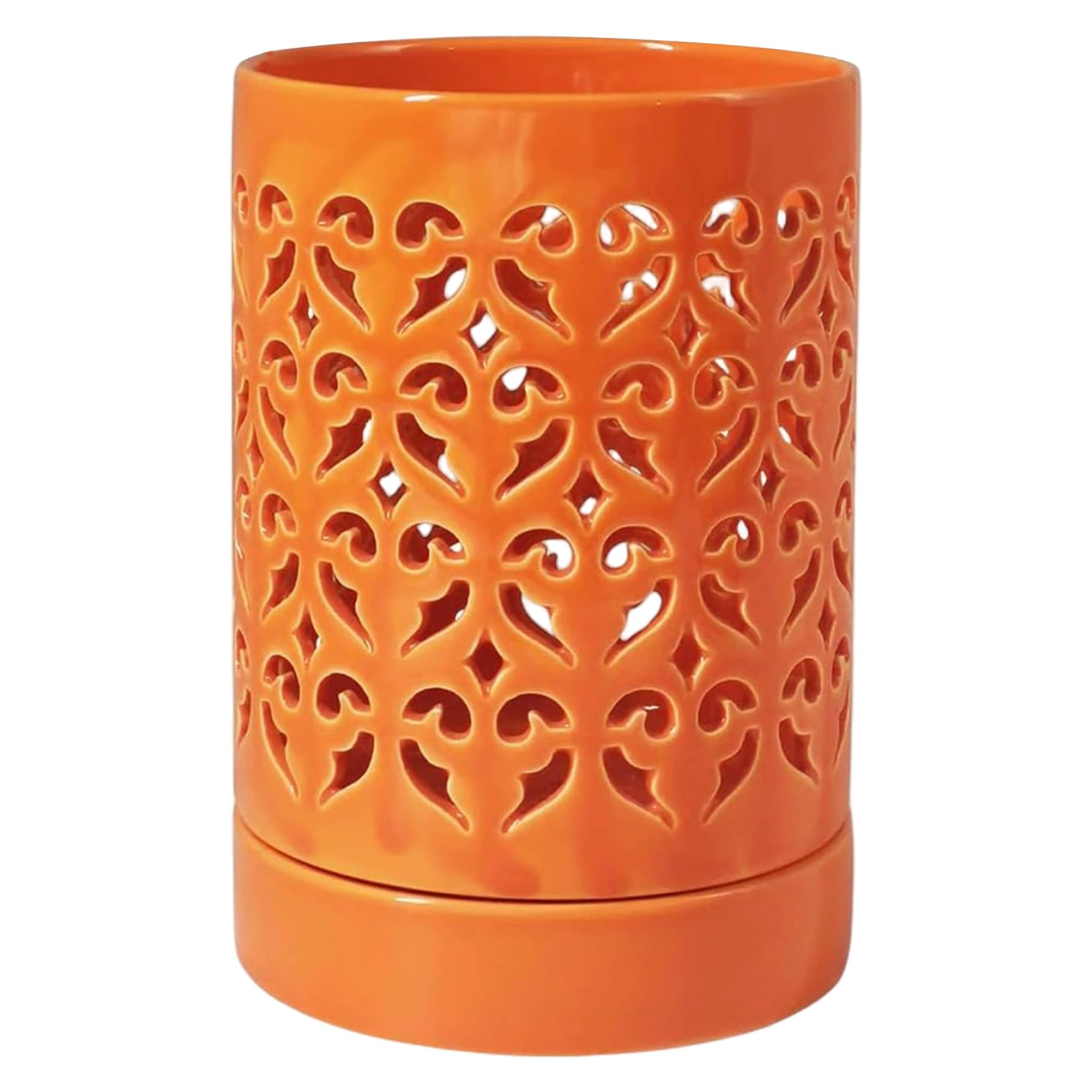 Otbushit Orchid Planter with Holes & Saucer, 5.5x4in Ceramic Orchid Pots for Indoor Outdoor Plants, Orange