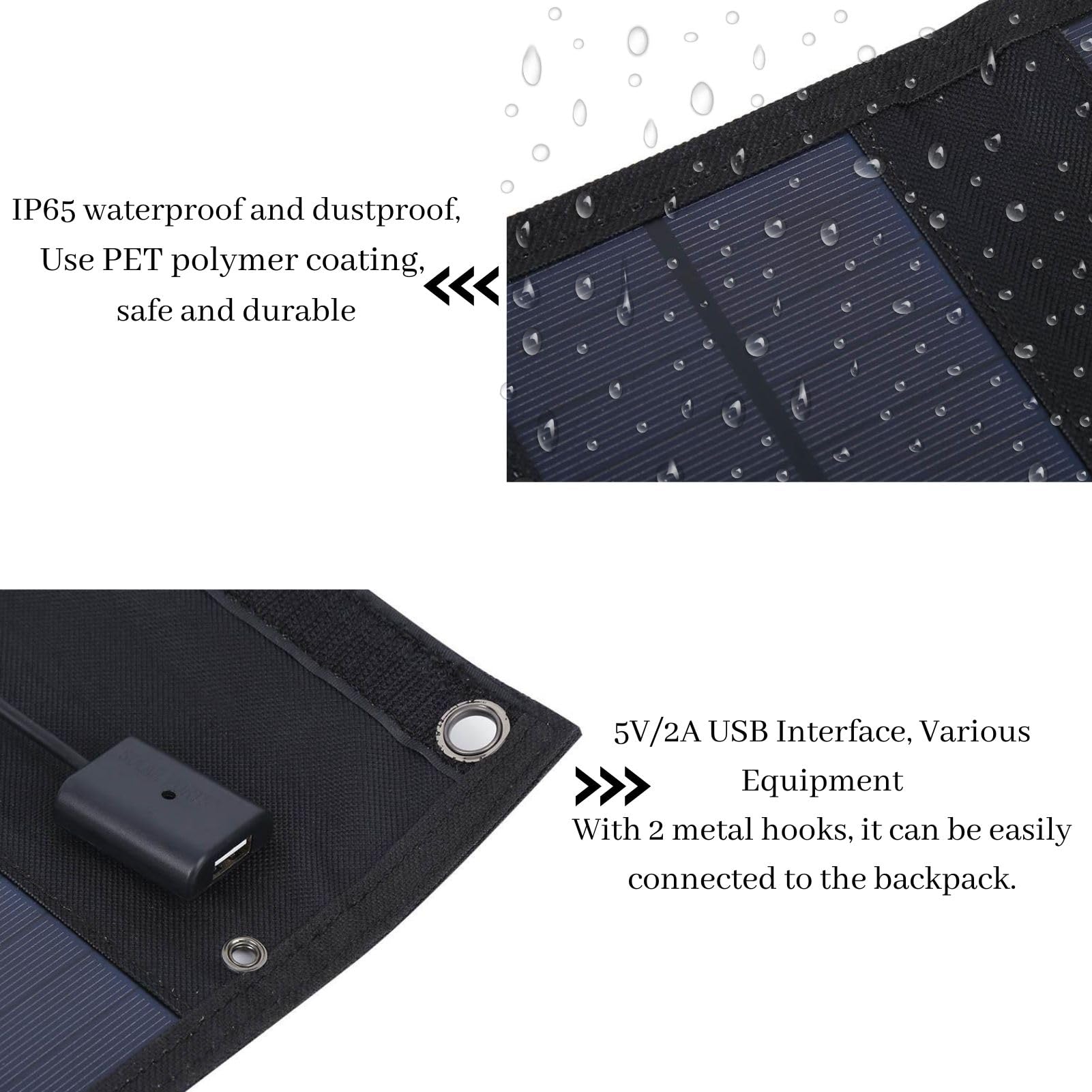 BuyWeek Pannello Solare 20W, Pannello Solare Portatile e Pieghevole Pannelli Solari Caricatore con Porte USB, Impermeabile IP65, per Escursioni, Campeggio Compatibile Telefono, Laptop, Tablet