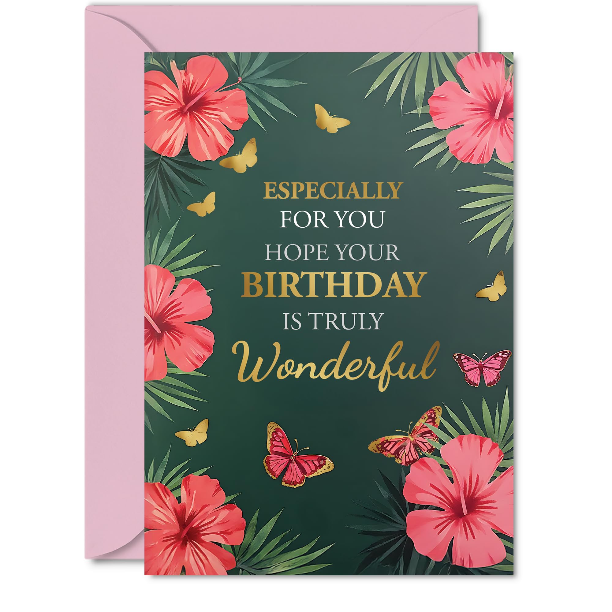 Gold Family Birthday Card - Butterflies & Flowers - Happy Birthday Card for Family from Colleague Friends, A5 Golden Butterflies & Flowers Bday Greeting Cards