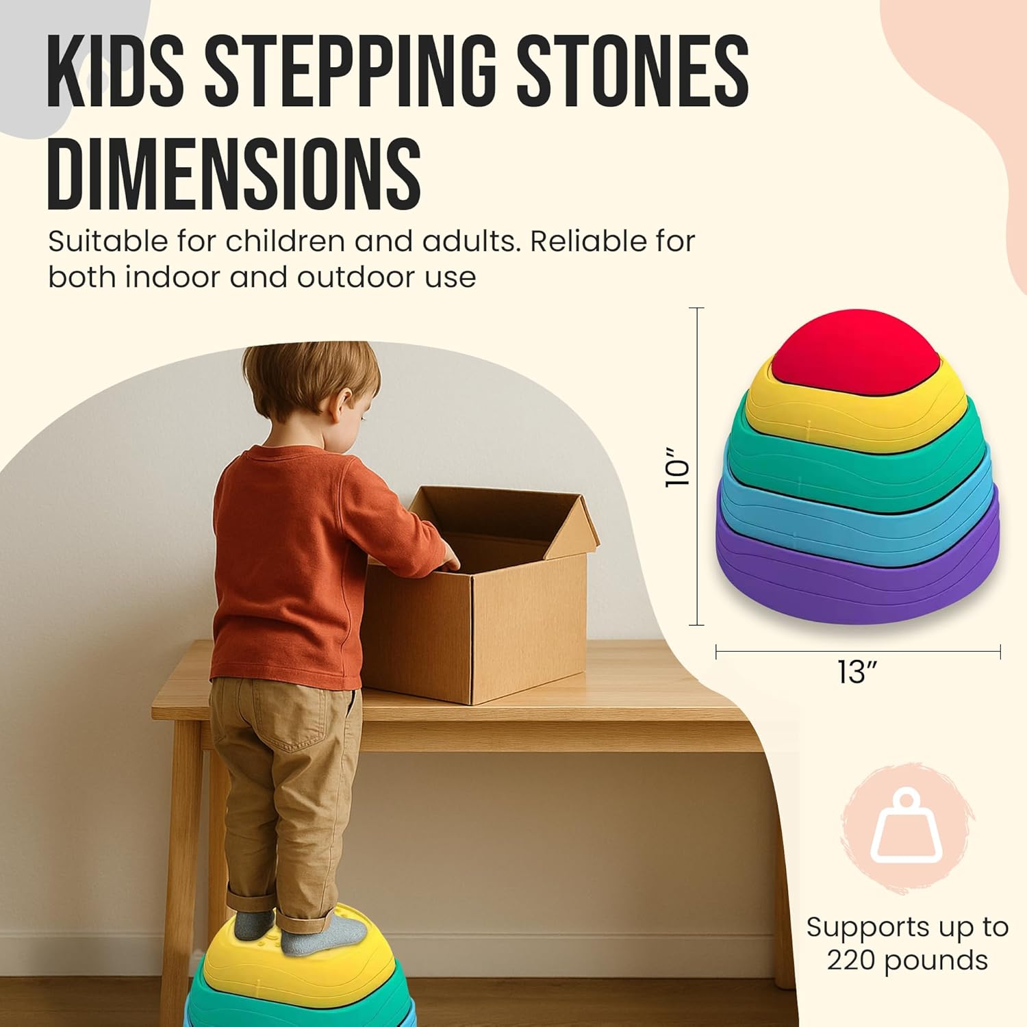 Stepping Stones for Kids, 5pcs Non-Slip Toddler Stepping Stones Age 3-6, Stackable Balance Stones with Stickers, Indoor & Outdoor Obstacle Course Sensory Toy, Promotes Balance & Coordination Skills