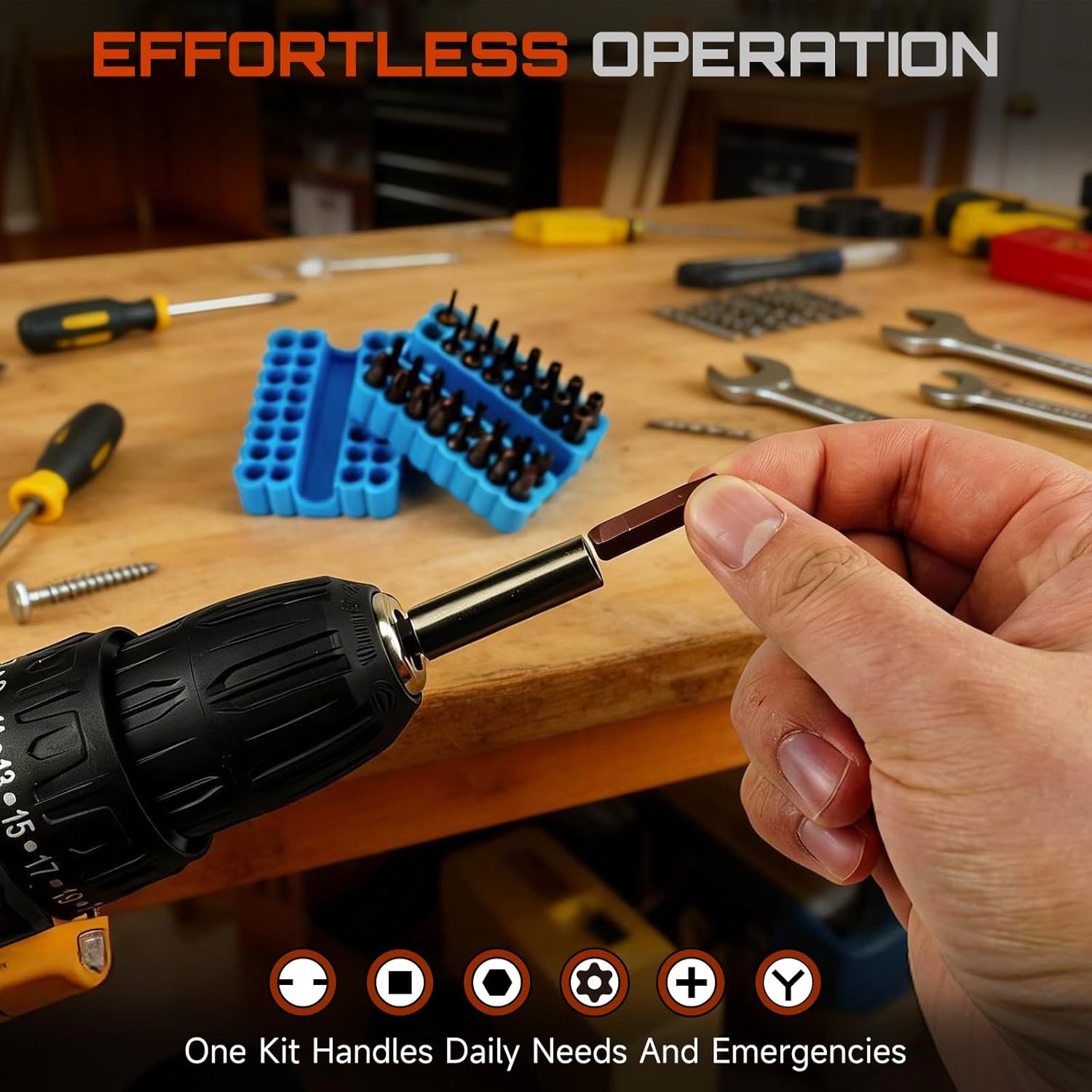 33 PCS Multi Head Impact Screwdriver Bits Set with Tamper Proof Bits PH/SQ/Tri-Wing/Hex/Security Torx/SP S2 Alloy Steel CNC machined with Blue Soft Base(25MM)