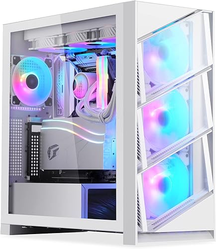 Miniatura 9 de Segotep T3 - Funda blanca para PC para juegos ATX de media torre, compatible con radiadores superiores y laterales de 14.173 in, panel frontal de