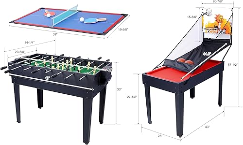 Miniatura 3 de Juego de mesa de juego 5 en 1 para el hogar, sala de juegos, amigos y familia, con billar, hockey de empuje, futbolín, ping pong y baloncesto, negro
