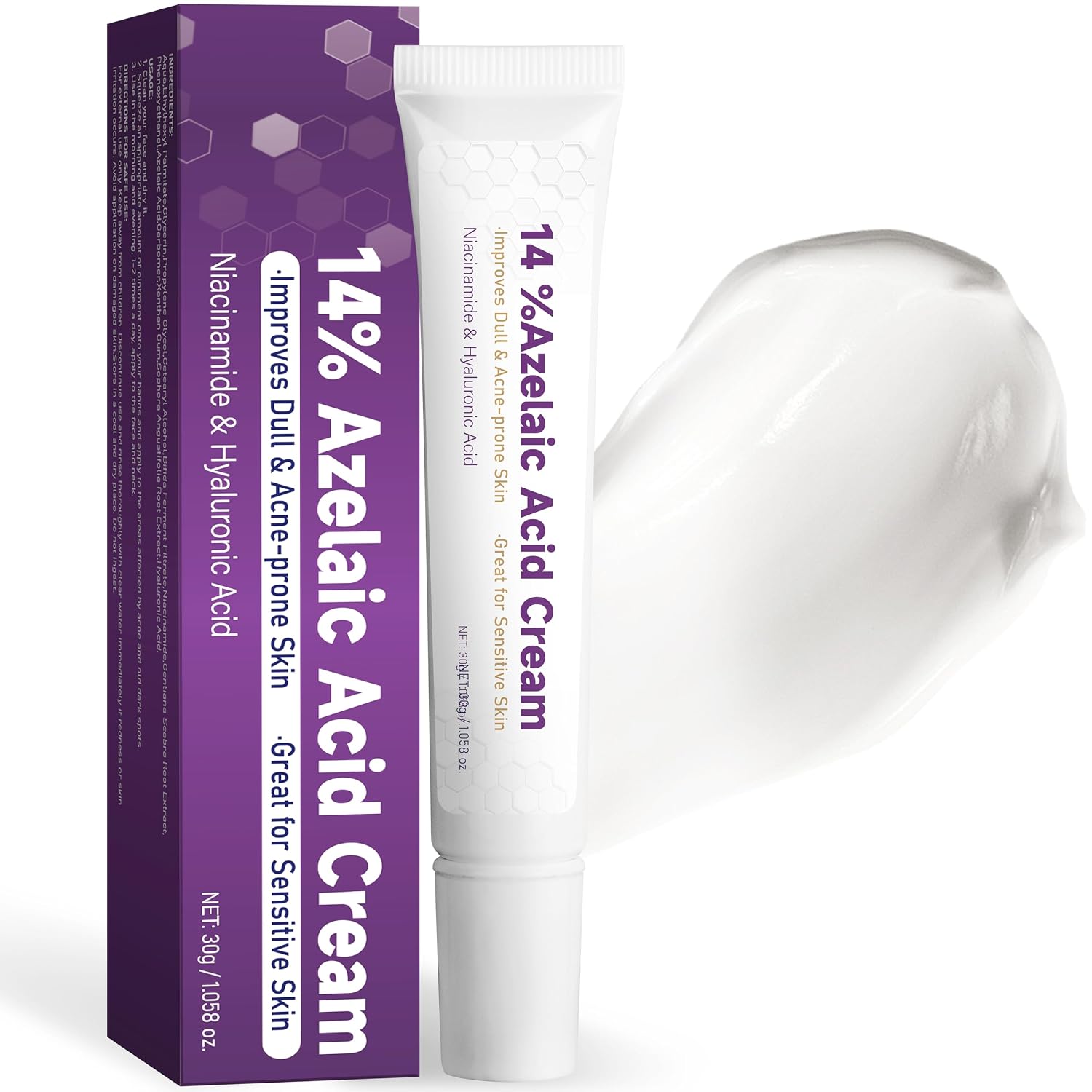 14% Azelaic Acid Acne Cream: Azelaic Acid Serum with Hyaluronic Acid, Niacinamide & Squalane - Reduce Acne, Pore Refining & Oil Control - Face Moisturizer for All Skin Types, 1 Oz