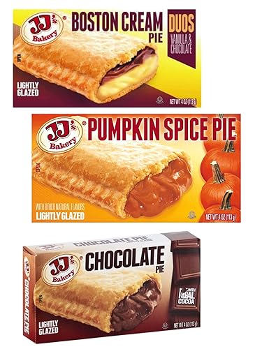 JJ's Bakery Pies Paquete variado  (especias de calabaza  Crema Boston  Chocolate, 6 unidades)