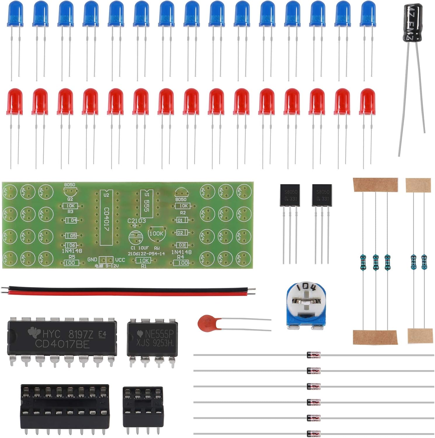 DORHEA 3 Set LED Flashing Lights Practice Board - NE555 CD4017 IC Kits - Red Blue Dual-Color DIY Kit - Strobe Electronic Suit Flashing Lights Components image 2