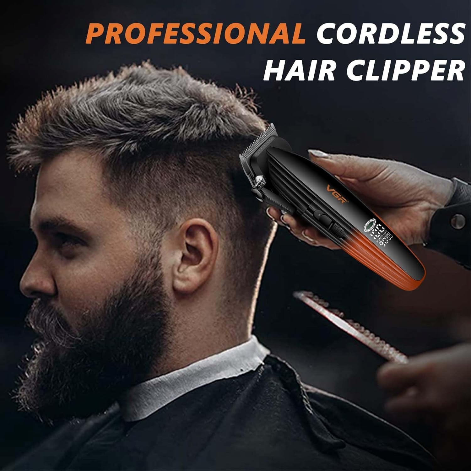Man getting a haircut with the VGR 889C professional hair clipper