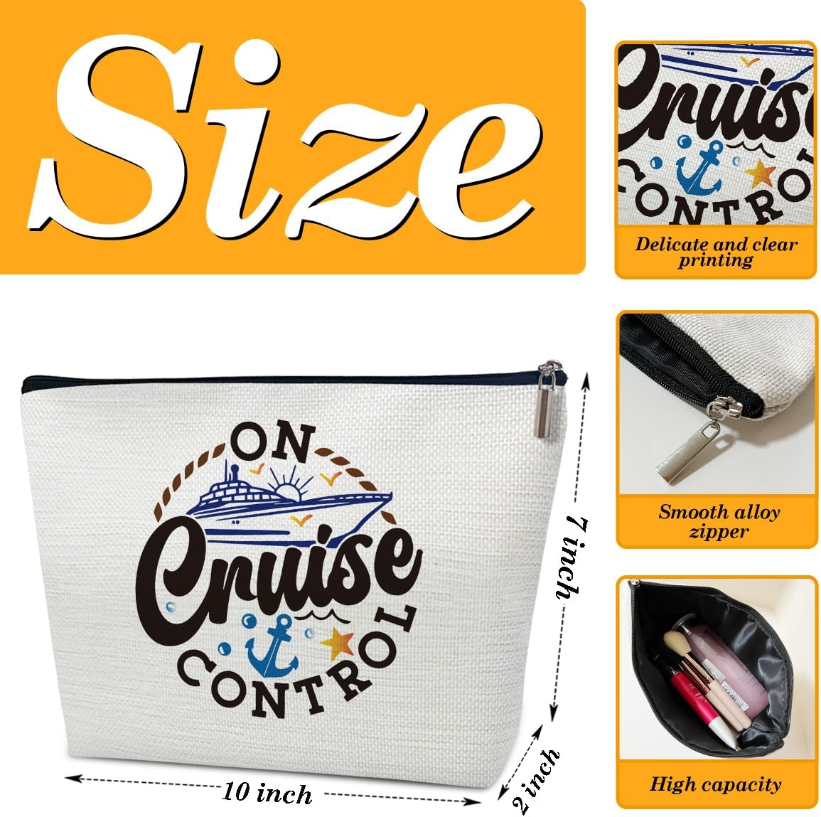 Cruise Gifts Makeup Bag, On Cruise Control Cosmetic Bag for Purse, Girls Trip Gifts Favors for Women Friends BFF Besties Travel Lovers Daughter, Vacation Essentials - Image 2