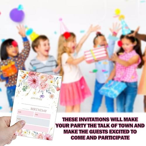 Miniatura 5 de Invitaciones florales de acuarela para fiestas de cumpleaños, invitaciones florales de cumpleaños para mujeres, niños, niñas, adolescentes, adultos,